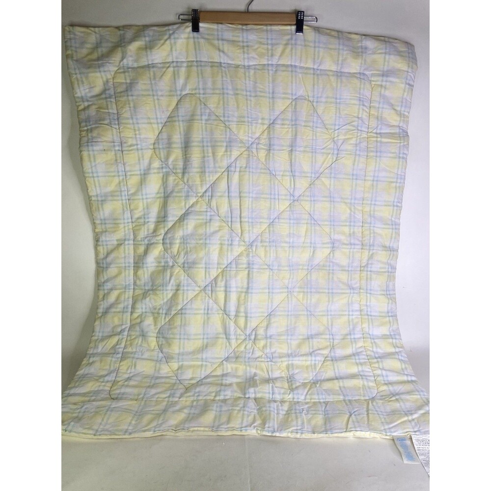 Vintage Carters Plaid Gingham Baby Crib Blanket Yellow White Blue
